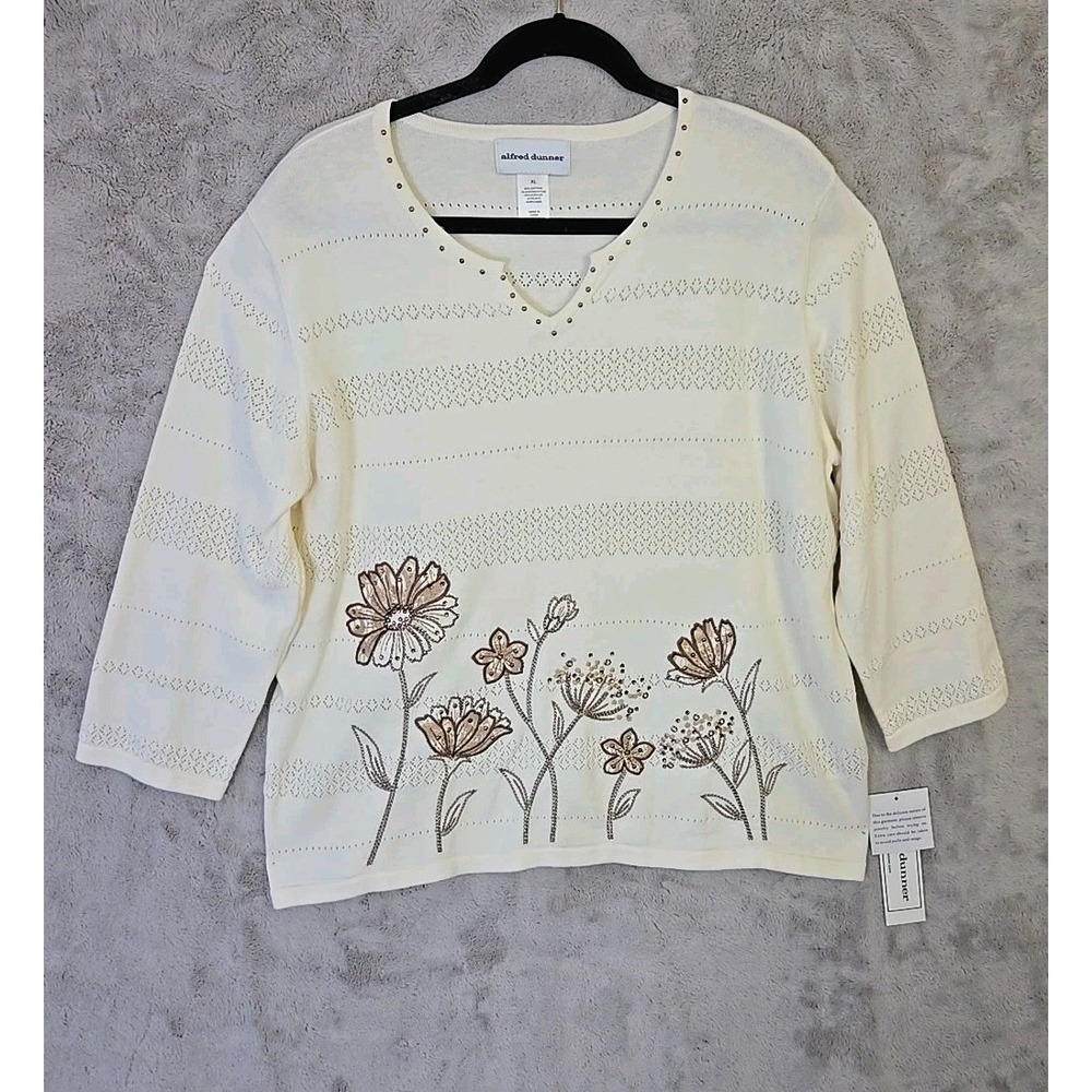 Alfred Dunner Women's 3/4 Sleeve Floral Summer Fall Sweater XL - NWT
